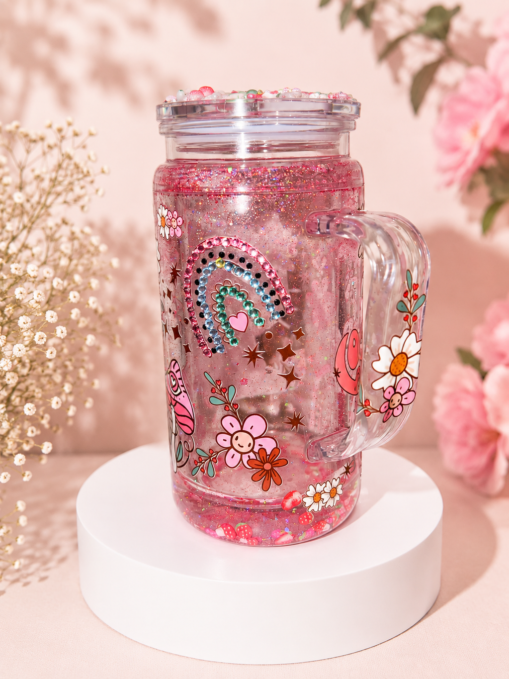 Handmade Hello Kitty Glitter Snow Globe Tumbler | 16 oz