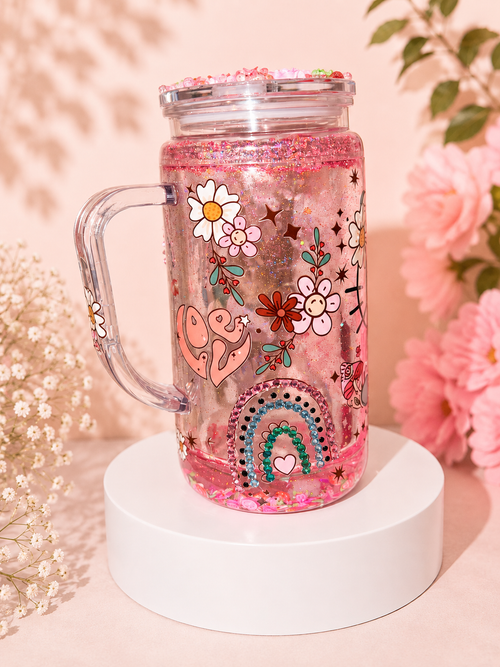 Handmade Hello Kitty Glitter Snow Globe Tumbler | 16 oz